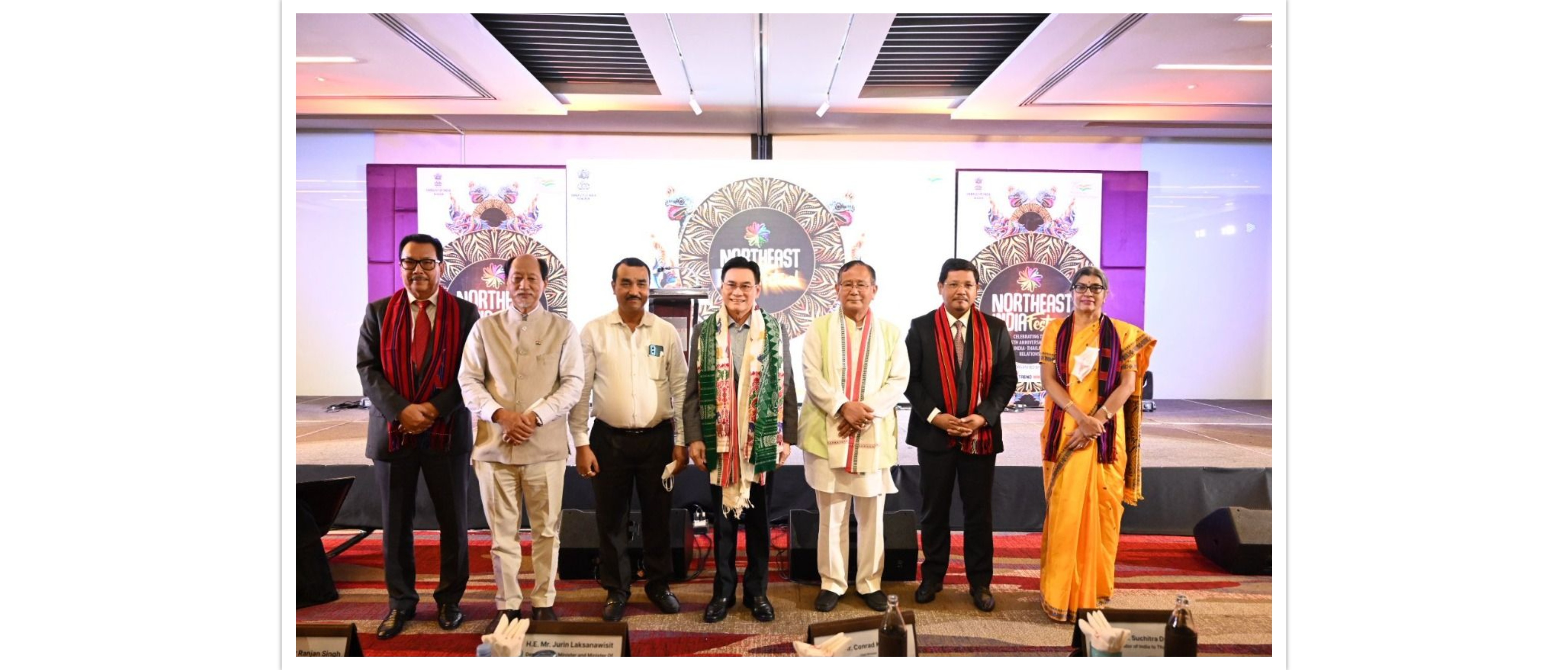  H.E. Mr. Jurin Laksanawisit, Deputy Prime Minister and Minister of Commerce of
Thailand, Minister of State for External Affairs Dr. Rajkumar Ranjan Singh, Chief
Minister of Nagaland Shri Neiphiu Rio, Chief Minister of Meghalaya Shri. Conrad K.
Sangma and Dy Chief Minister of Arunachal Pradesh Shri Chowna Mein attended the
Inaugural Session of the 2 nd NEIF.